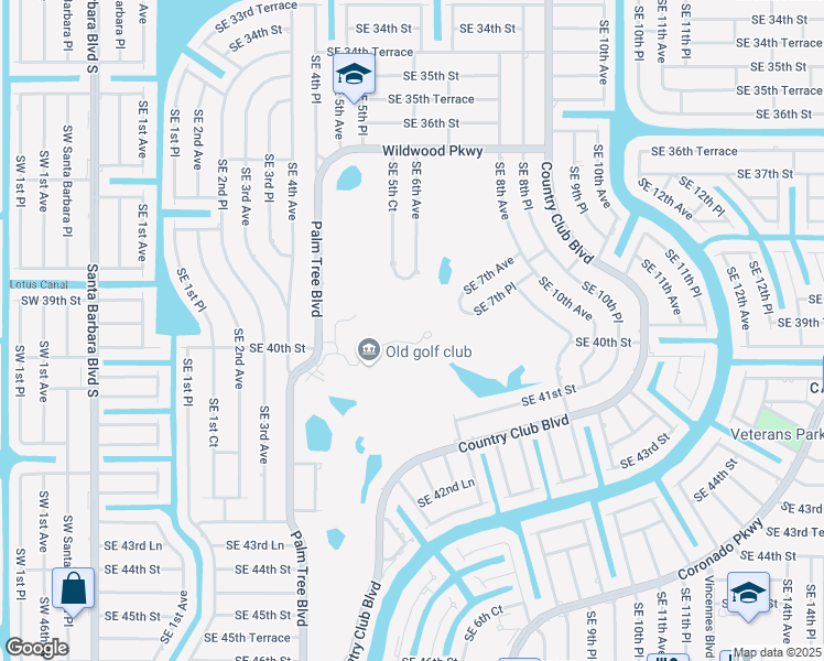 map of restaurants, bars, coffee shops, grocery stores, and more near 4015 Palm Tree Boulevard in Cape Coral
