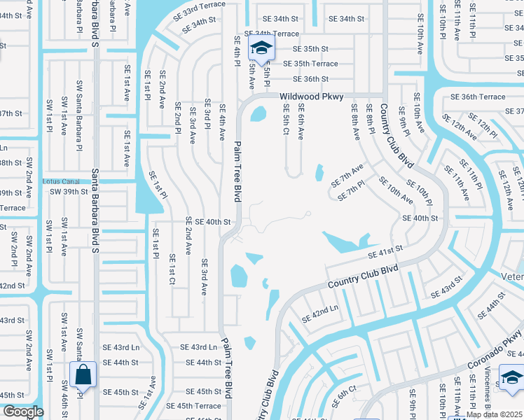 map of restaurants, bars, coffee shops, grocery stores, and more near 4017 Palm Tree Boulevard in Cape Coral