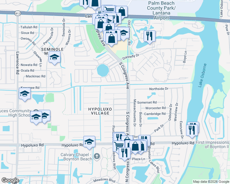 map of restaurants, bars, coffee shops, grocery stores, and more near 3119 Caribb Way in Lake Worth