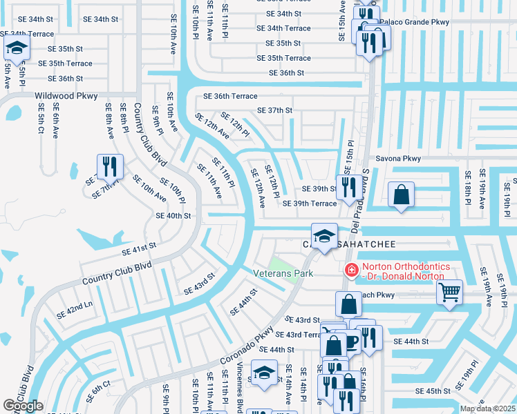 map of restaurants, bars, coffee shops, grocery stores, and more near 3918 Southeast 12th Avenue in Cape Coral