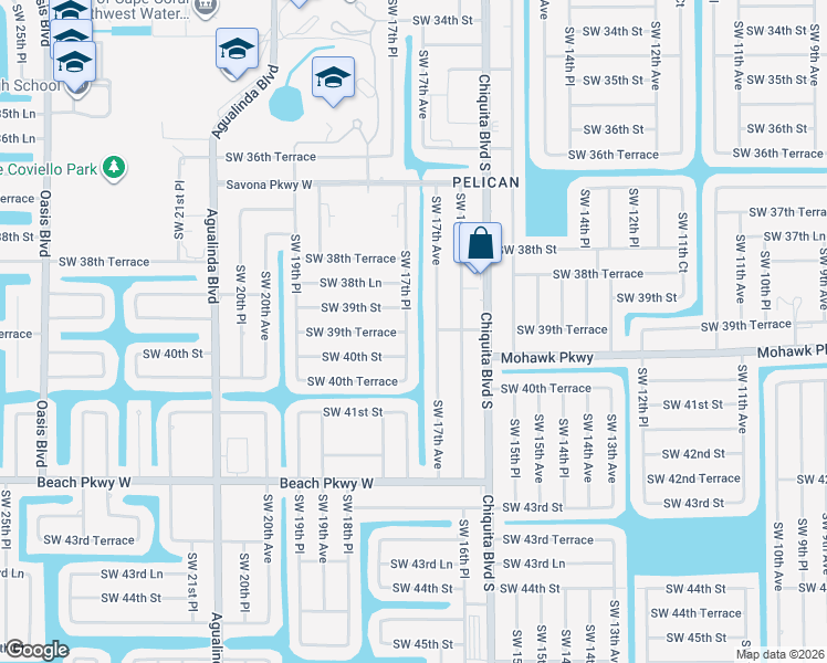 map of restaurants, bars, coffee shops, grocery stores, and more near 3923 Southwest 17th Place in Cape Coral