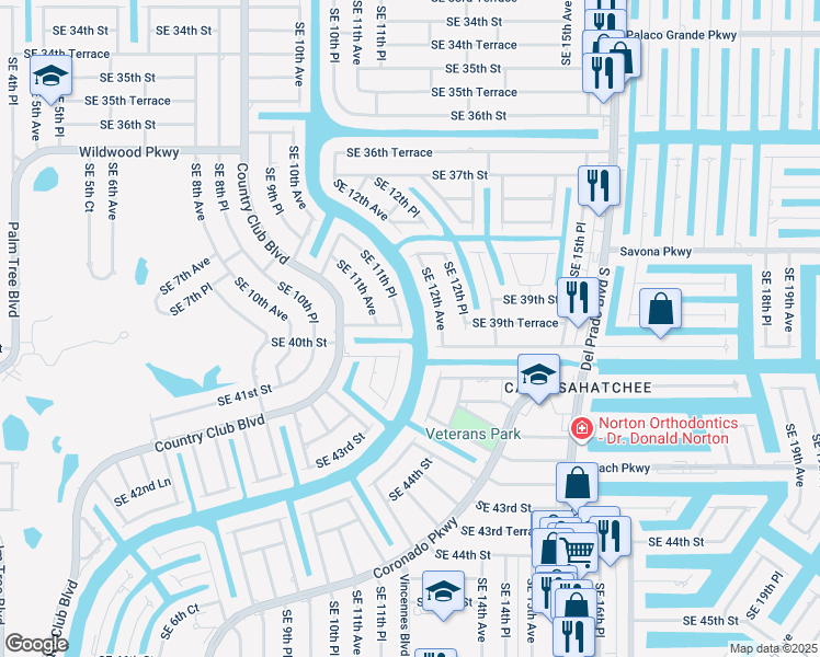map of restaurants, bars, coffee shops, grocery stores, and more near 3918 Southeast 12th Avenue in Cape Coral