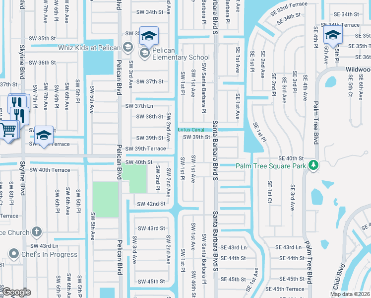 map of restaurants, bars, coffee shops, grocery stores, and more near 3918 Southwest 1st Avenue in Cape Coral