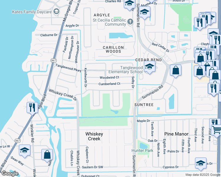 map of restaurants, bars, coffee shops, grocery stores, and more near 1526 Reynard Drive in Fort Myers