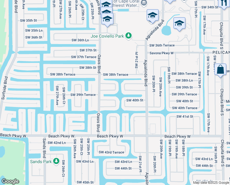 map of restaurants, bars, coffee shops, grocery stores, and more near 2300 Southwest 39th Terrace in Cape Coral