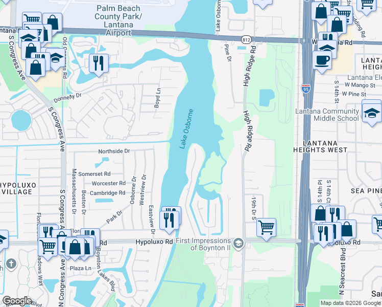 map of restaurants, bars, coffee shops, grocery stores, and more near 6575 Paul Mar Drive in Lake Worth