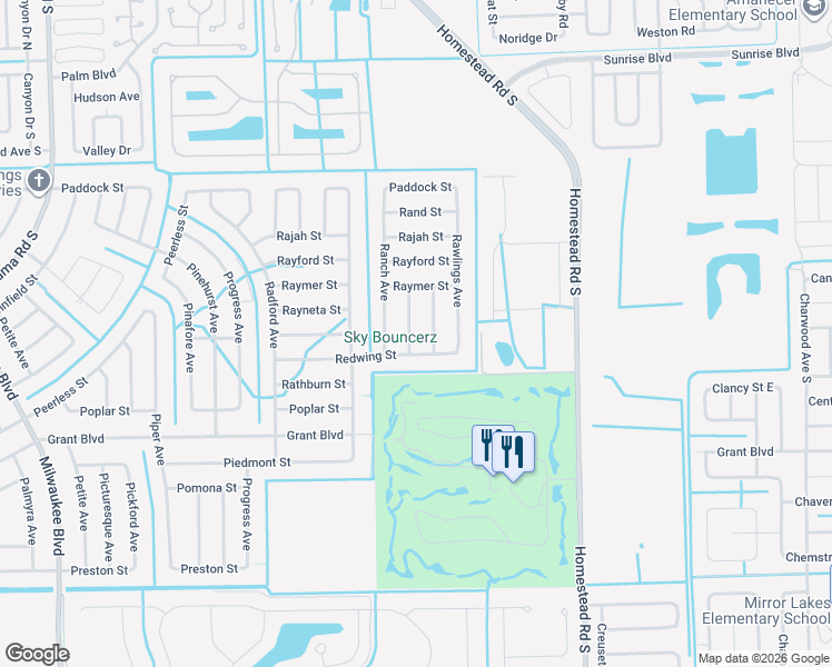 map of restaurants, bars, coffee shops, grocery stores, and more near 351 Rancho Avenue in Lehigh Acres