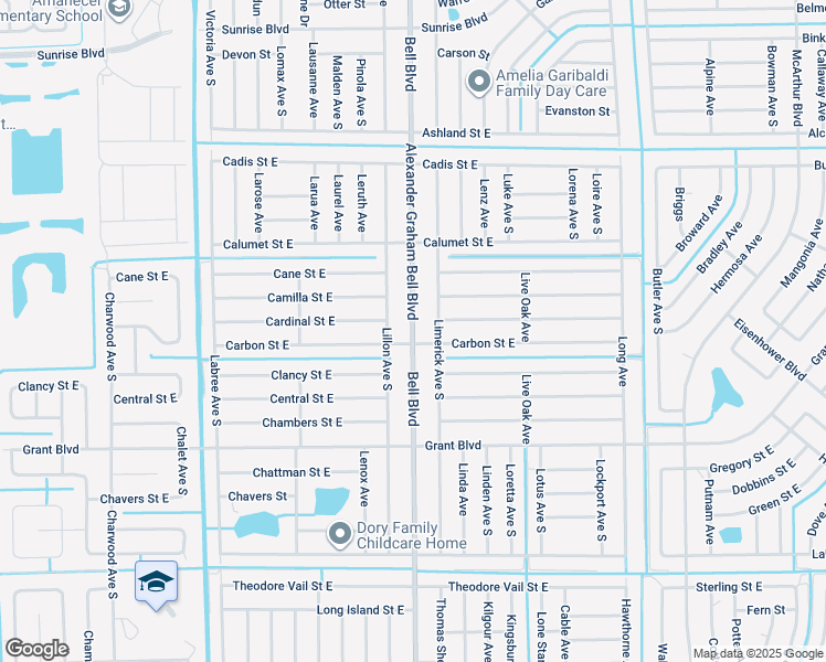 map of restaurants, bars, coffee shops, grocery stores, and more near 407 Bell Boulevard in Lehigh Acres