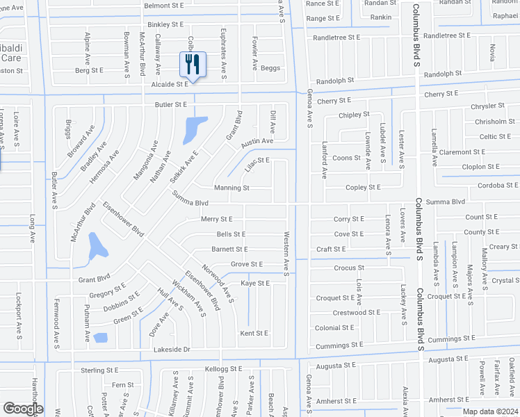 map of restaurants, bars, coffee shops, grocery stores, and more near 1066 Summa Boulevard in Lehigh Acres