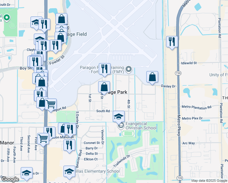 map of restaurants, bars, coffee shops, grocery stores, and more near 202 2nd Street in Fort Myers