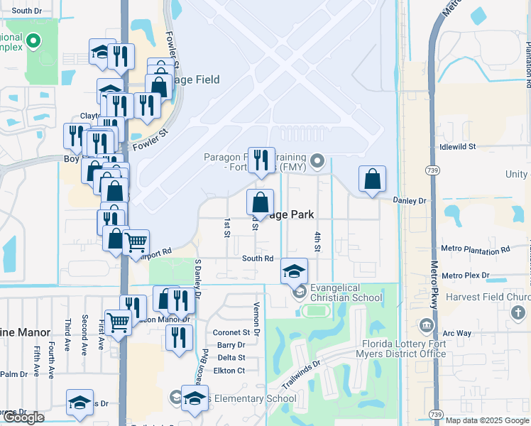 map of restaurants, bars, coffee shops, grocery stores, and more near 207 2nd Street in Fort Myers