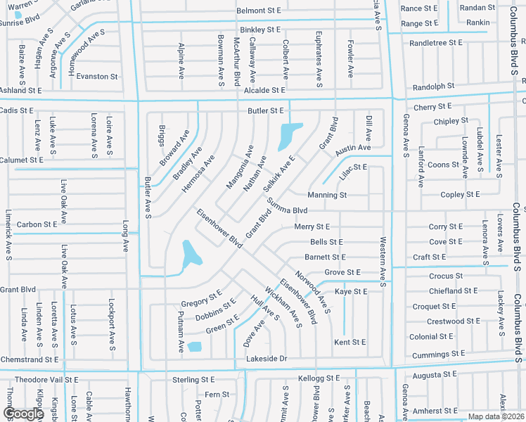 map of restaurants, bars, coffee shops, grocery stores, and more near 969 Grant Boulevard in Lehigh Acres
