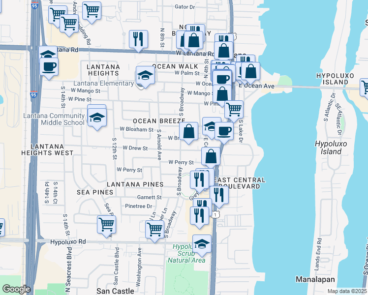 map of restaurants, bars, coffee shops, grocery stores, and more near in Lantana