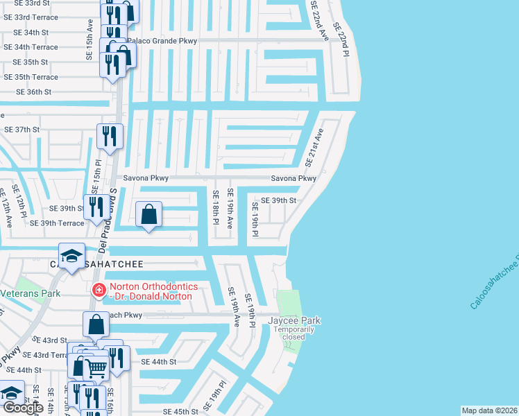 map of restaurants, bars, coffee shops, grocery stores, and more near 3902 Southeast 20th Avenue in Cape Coral
