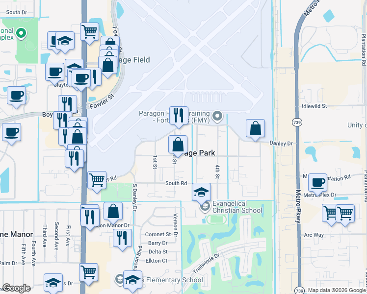 map of restaurants, bars, coffee shops, grocery stores, and more near 202 2nd Street in Fort Myers