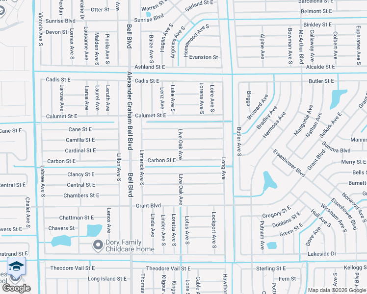 map of restaurants, bars, coffee shops, grocery stores, and more near 847 Carpenter Street East in Lehigh Acres