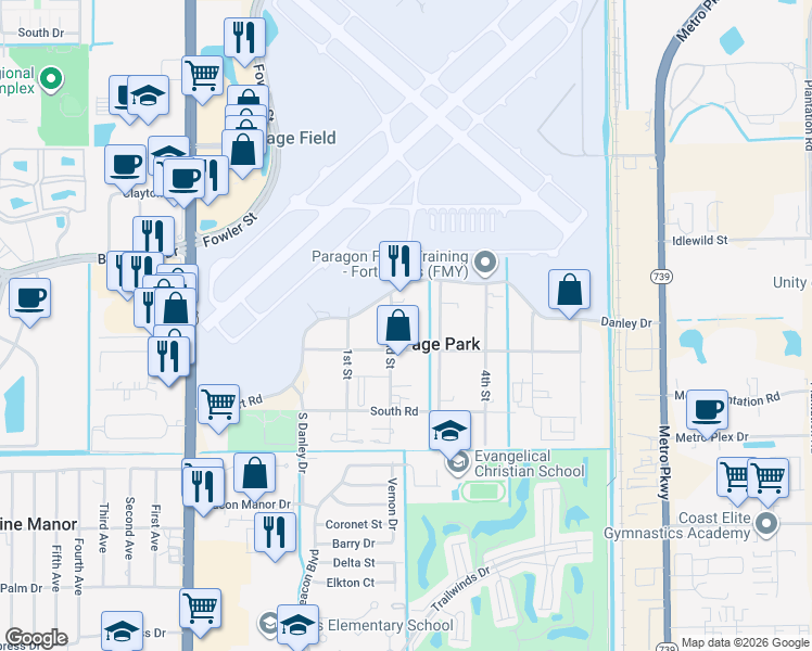 map of restaurants, bars, coffee shops, grocery stores, and more near 207 2nd Street in Fort Myers
