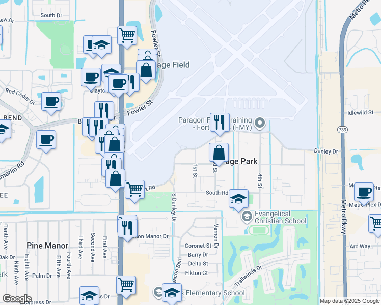 map of restaurants, bars, coffee shops, grocery stores, and more near 2024 1st Street in Fort Myers