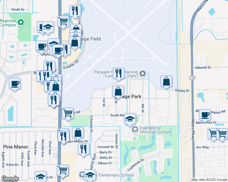 map of restaurants, bars, coffee shops, grocery stores, and more near 207 2nd Street in Fort Myers