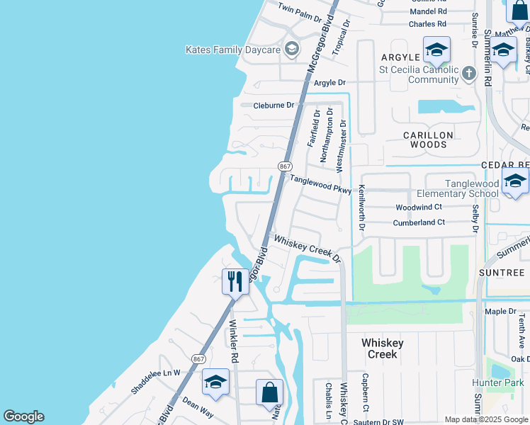 map of restaurants, bars, coffee shops, grocery stores, and more near 6901 Harbor Lane in Fort Myers