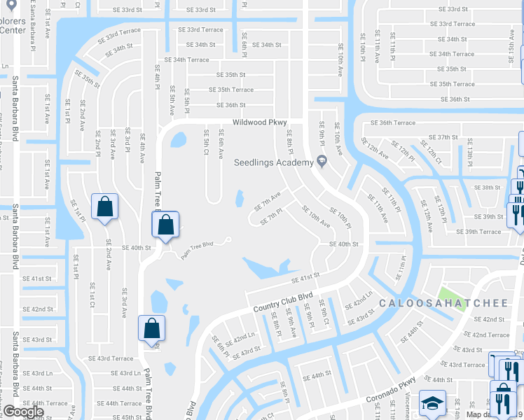 map of restaurants, bars, coffee shops, grocery stores, and more near 3875 Southeast 7th Place in Cape Coral