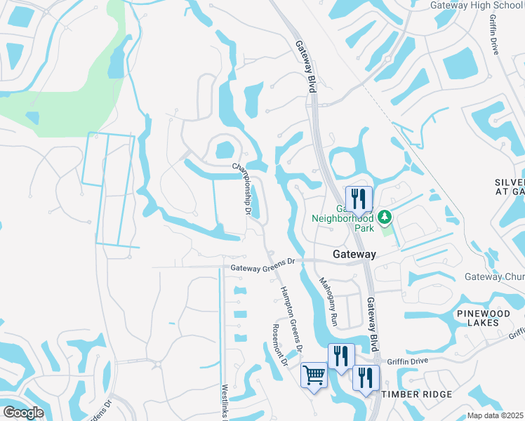 map of restaurants, bars, coffee shops, grocery stores, and more near 12254 Championship Circle in Fort Myers