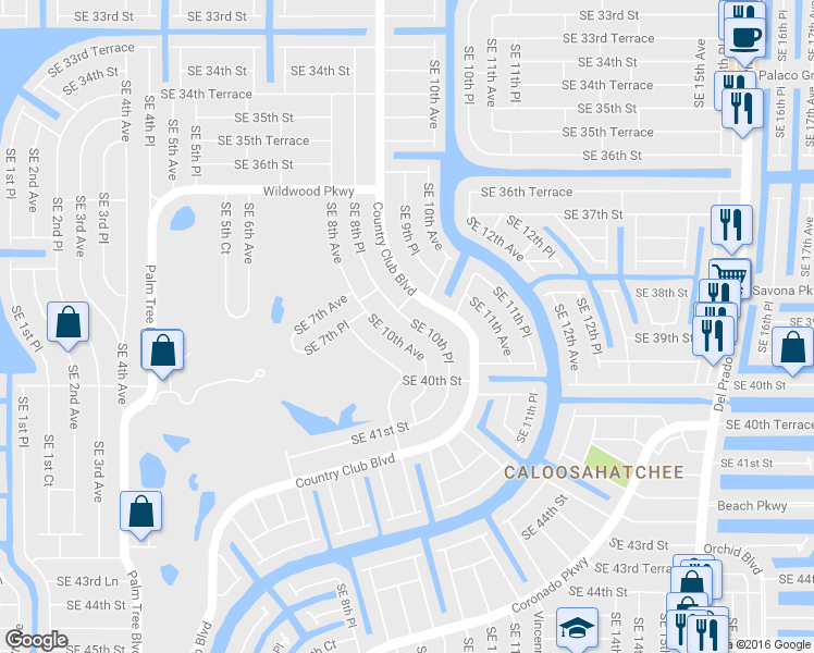 map of restaurants, bars, coffee shops, grocery stores, and more near 3812 SE 10th Pl in Cape Coral