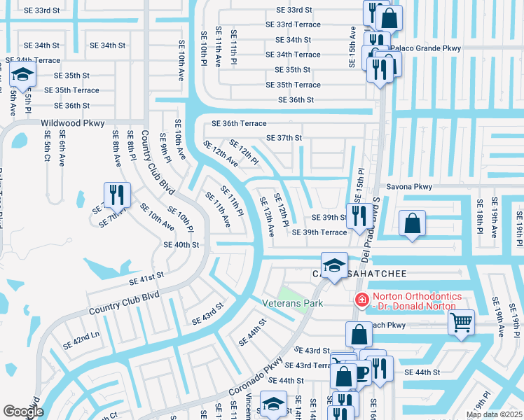map of restaurants, bars, coffee shops, grocery stores, and more near 3822 SE 12th Ave in Cape Coral