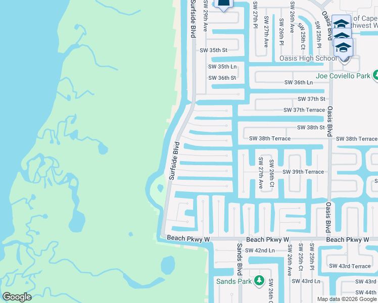 map of restaurants, bars, coffee shops, grocery stores, and more near 2921 Southwest 39th Street in Cape Coral