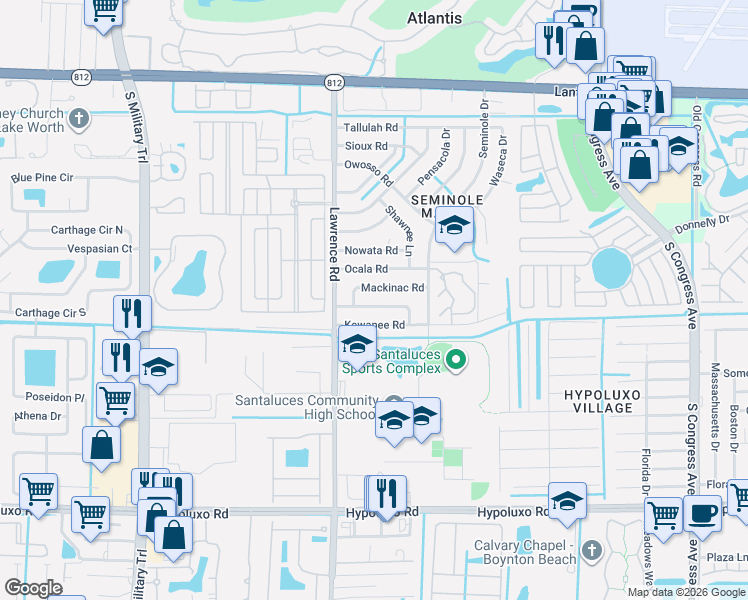 map of restaurants, bars, coffee shops, grocery stores, and more near 3859 Chickasha Road in Lake Worth