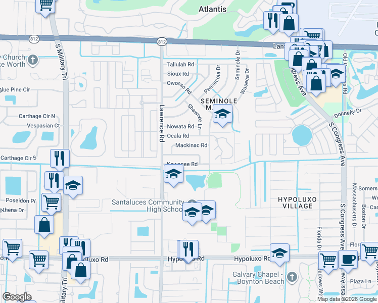 map of restaurants, bars, coffee shops, grocery stores, and more near 3859 Chickasha Road in Lake Worth