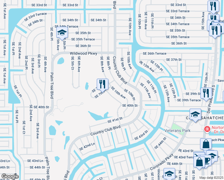 map of restaurants, bars, coffee shops, grocery stores, and more near 3812 Southeast 10th Avenue in Cape Coral