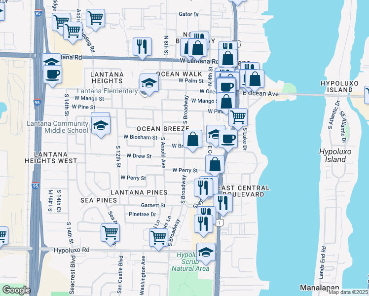 map of restaurants, bars, coffee shops, grocery stores, and more near in Lantana