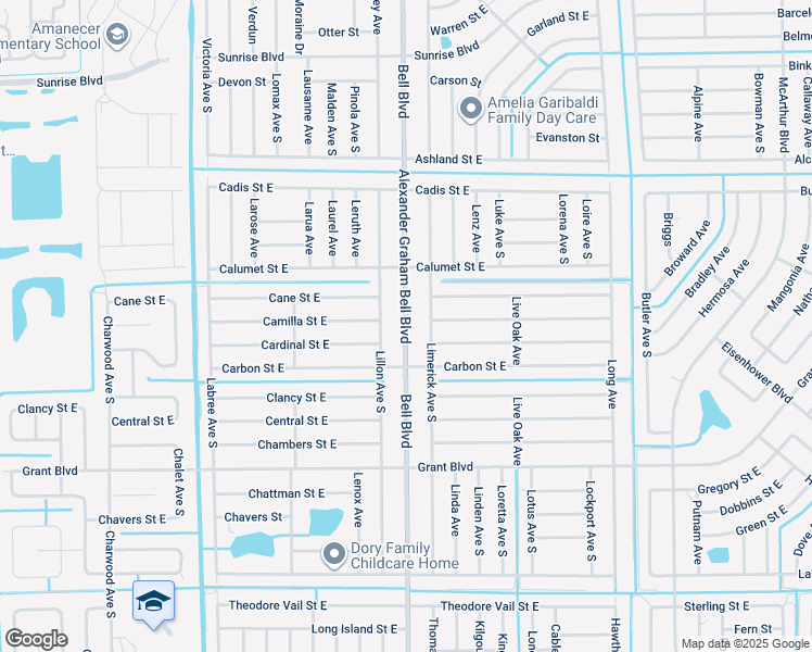 map of restaurants, bars, coffee shops, grocery stores, and more near 383 Bell Boulevard in Lehigh Acres