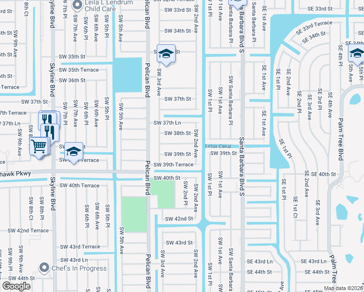 map of restaurants, bars, coffee shops, grocery stores, and more near 218 Southwest 38th Terrace in Cape Coral