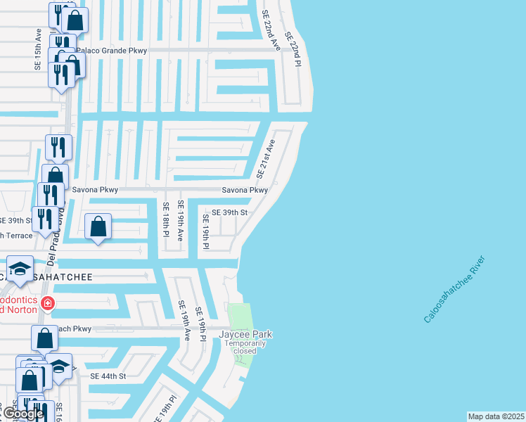 map of restaurants, bars, coffee shops, grocery stores, and more near 3821 Southeast 21st Place in Cape Coral