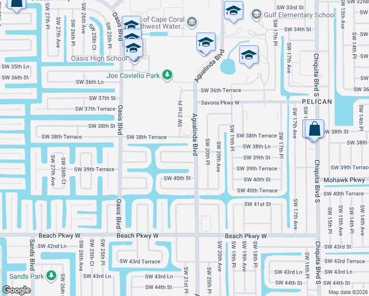 map of restaurants, bars, coffee shops, grocery stores, and more near 2111 Southwest 39th Street in Cape Coral