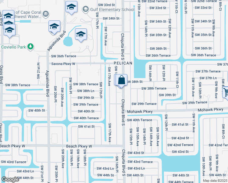 map of restaurants, bars, coffee shops, grocery stores, and more near 3824 Southwest 16th Place in Cape Coral