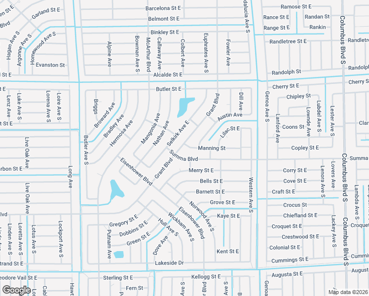 map of restaurants, bars, coffee shops, grocery stores, and more near 1040 Manning Street in Lehigh Acres