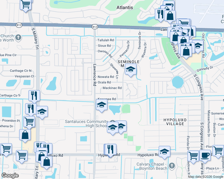 map of restaurants, bars, coffee shops, grocery stores, and more near 3859 Chickasha Road in Lake Worth