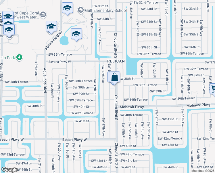 map of restaurants, bars, coffee shops, grocery stores, and more near 3824 Southwest 16th Place in Cape Coral