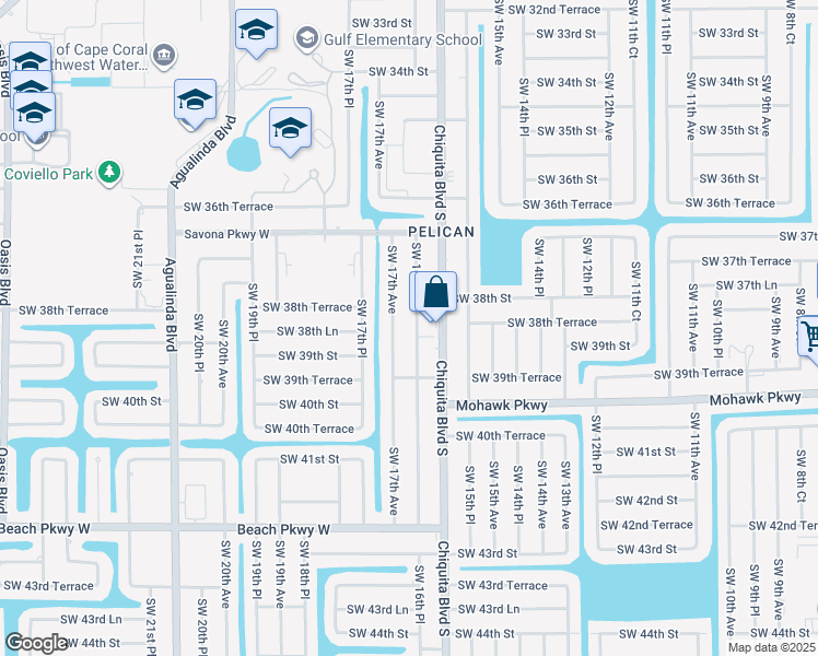 map of restaurants, bars, coffee shops, grocery stores, and more near 3824 Southwest 16th Place in Cape Coral