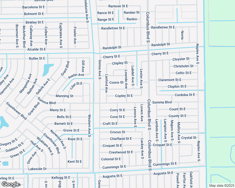 map of restaurants, bars, coffee shops, grocery stores, and more near 1122 Copley Street East in Lehigh Acres