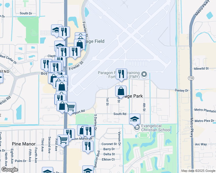 map of restaurants, bars, coffee shops, grocery stores, and more near 304 1st Street in Fort Myers
