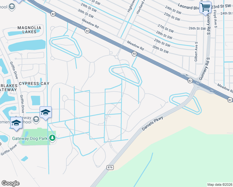 map of restaurants, bars, coffee shops, grocery stores, and more near County Highway 876 in Fort Myers