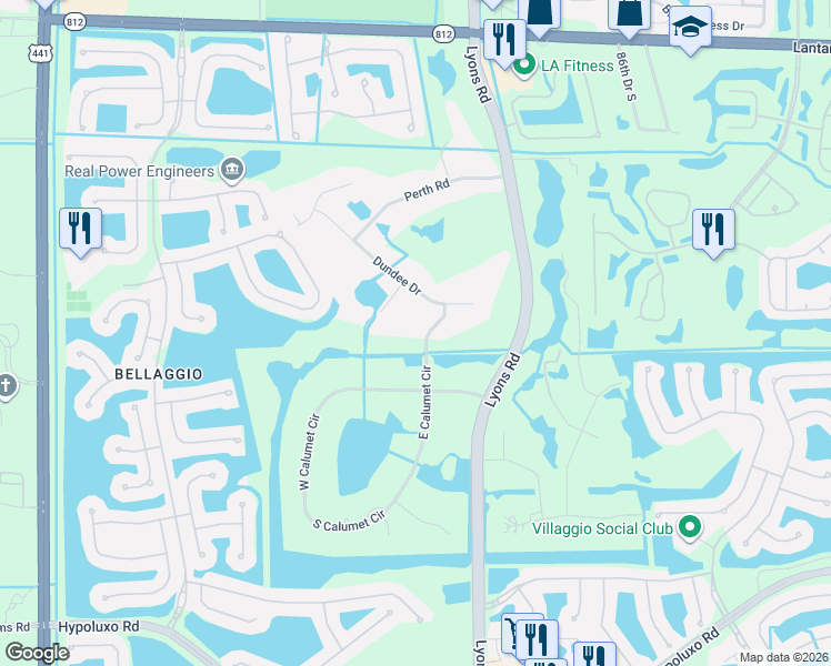 map of restaurants, bars, coffee shops, grocery stores, and more near 6715 East Calumet Circle in Lake Worth