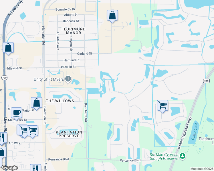 map of restaurants, bars, coffee shops, grocery stores, and more near 11046 Seminole Palm Way in Fort Myers