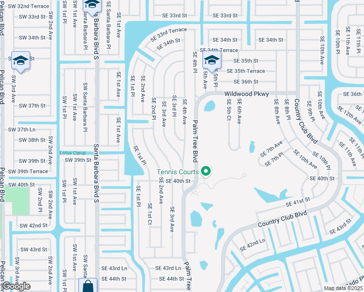 map of restaurants, bars, coffee shops, grocery stores, and more near 3826 Southeast 4th Avenue in Cape Coral