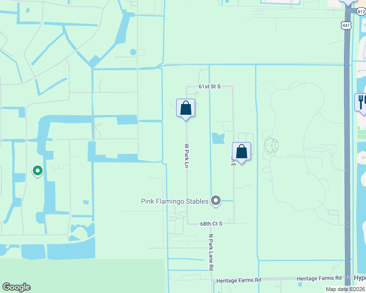 map of restaurants, bars, coffee shops, grocery stores, and more near 6424 West Park Lane in Wellington