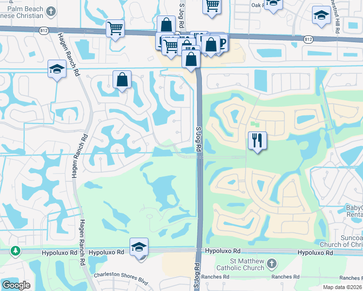 map of restaurants, bars, coffee shops, grocery stores, and more near 6612 Jessica Court in Lake Worth